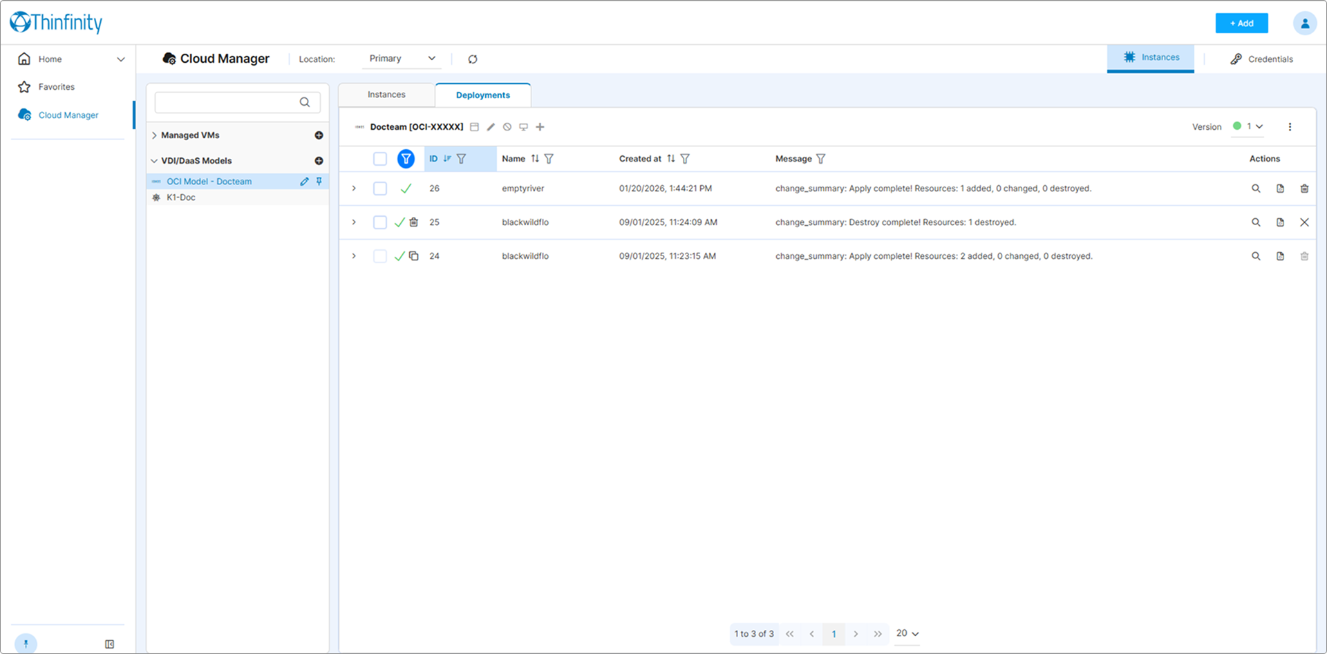 Deployments tab for a model Deployments tab for a model