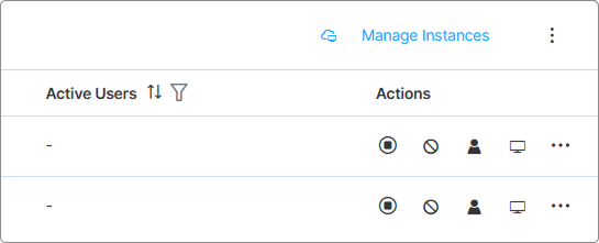 Instances table row showing the Actions column for a Managed VM