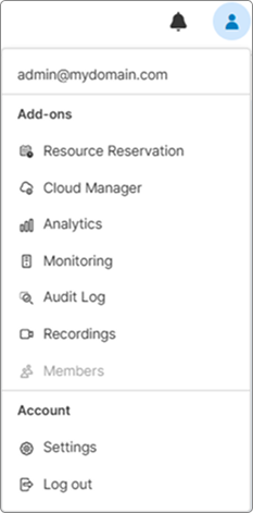 Workspace sidebar with the Cloud Manager entry highlighted Workspace sidebar with the Cloud Manager entry highlighted
