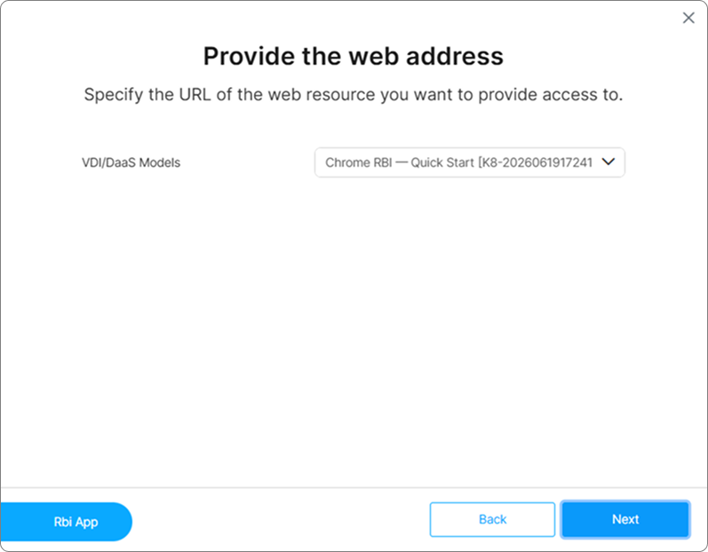 The Chrome RBI model carried into the access-profile wizard The Chrome RBI model carried into the access-profile wizard