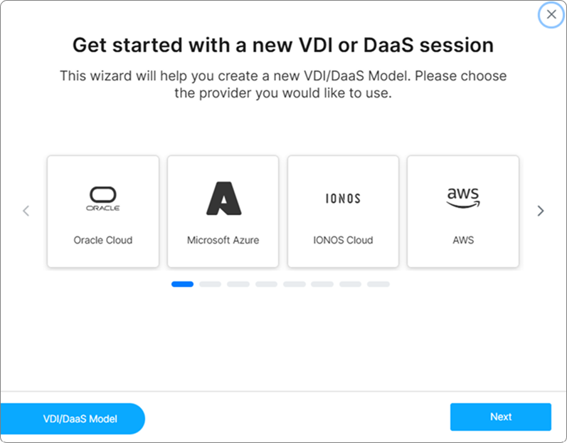 Cloud providers list VDI and DaaS available for selection Cloud providers list VDI and DaaS available for selection