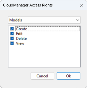 CloudManager Access Rights — selected entity and the associated rights available CloudManager Access Rights — selected entity and the associated rights available