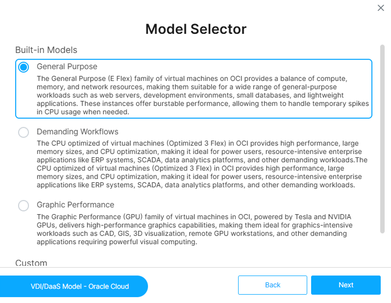 Cloud Manager Model Selector step Cloud Manager Model Selector step