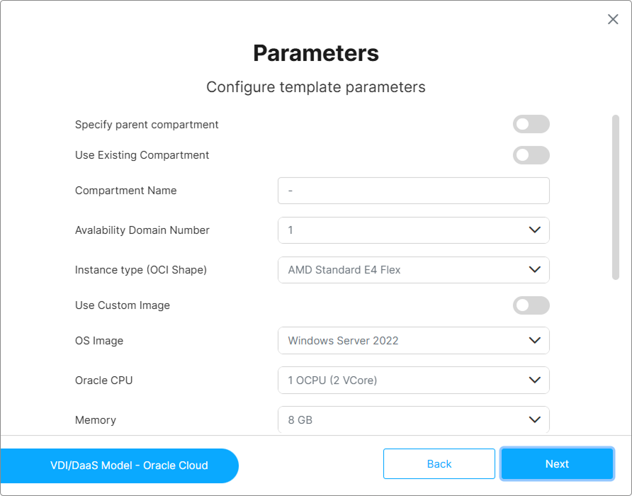 Cloud Manager Parameters step Cloud Manager Parameters step