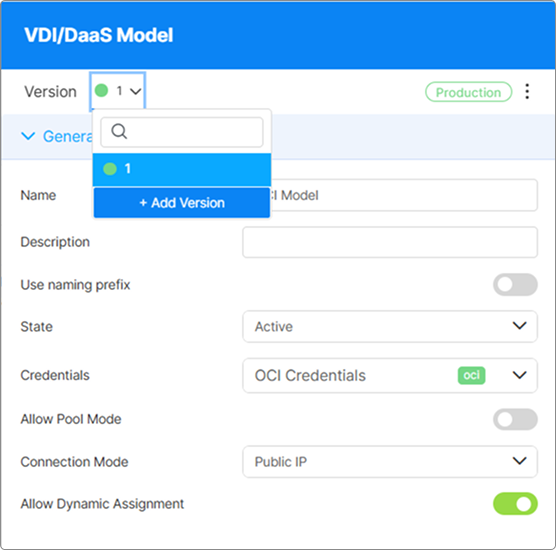 Version dropdown open showing the "+ Add Version" option