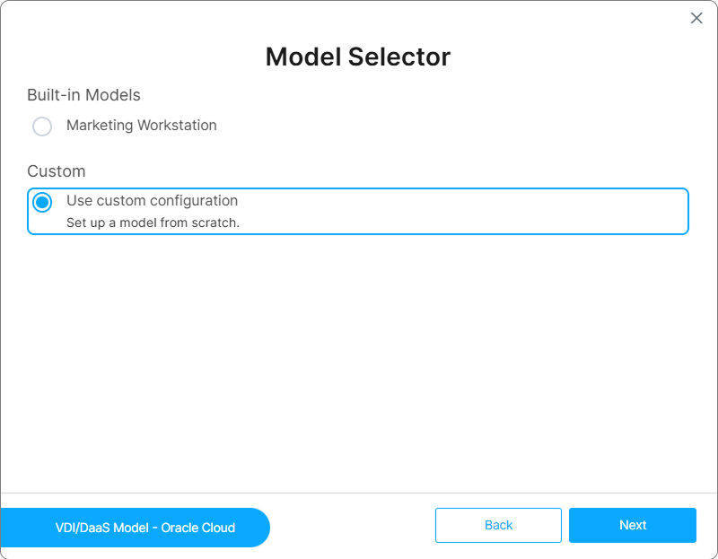 Model selector step showing the imported model listed alongside built-in blueprints Model selector step showing the imported model listed alongside built-in blueprints