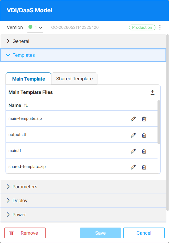Templates tab in the model editor with both panels visible