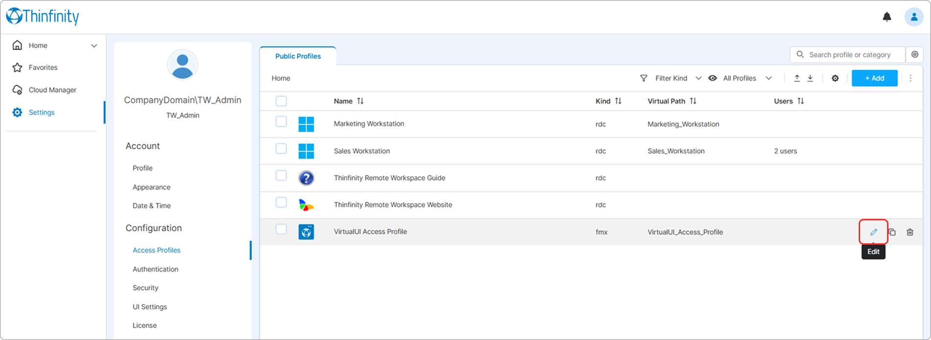 Virtualui Access Profile
