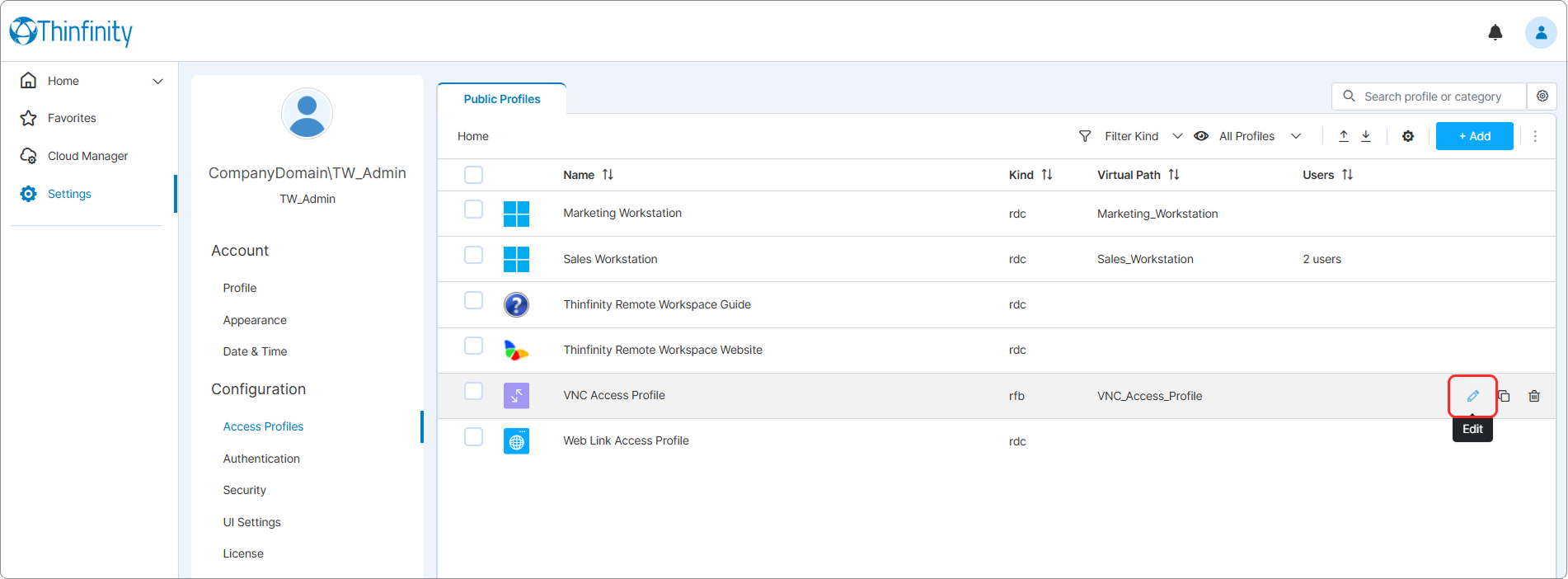 Edit Vnc Access Profile