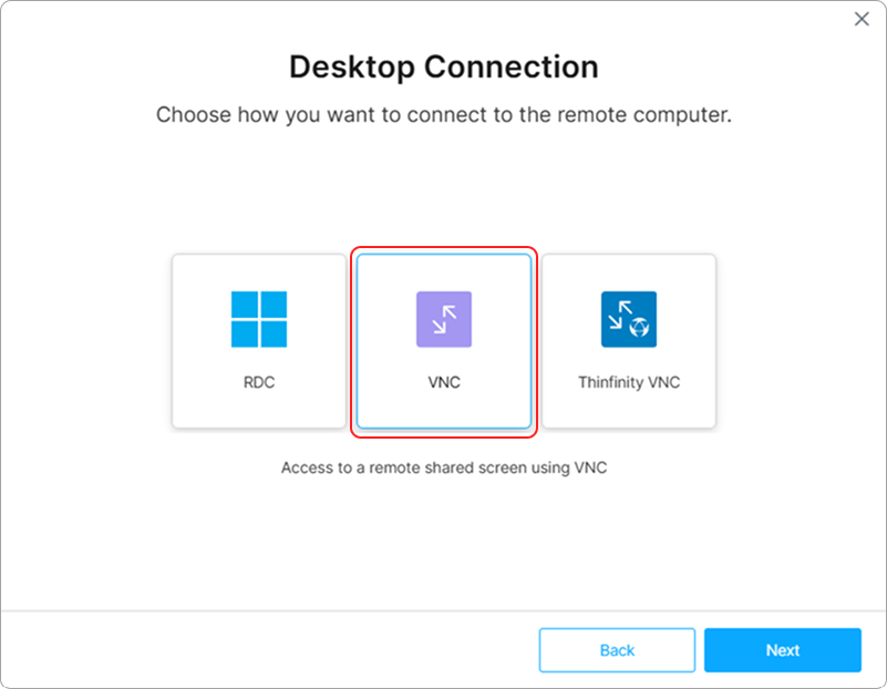 Wizard Select Vnc
