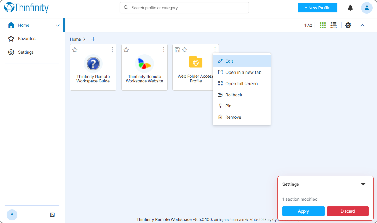 Folder Profile Home Page