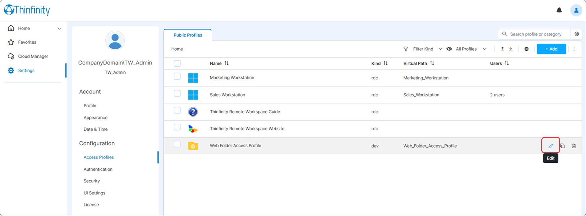 Web Folder Access Profile