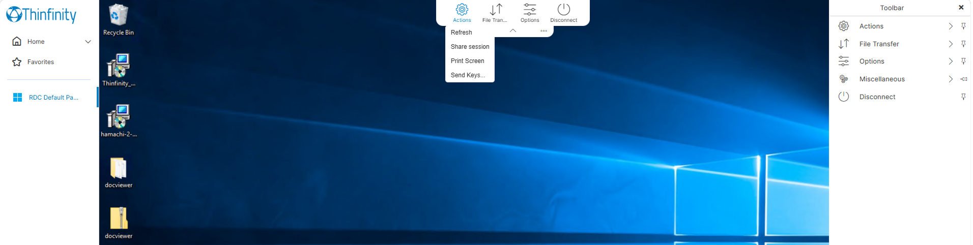 Actions available in the connection toolbar Actions available in the connection toolbar
