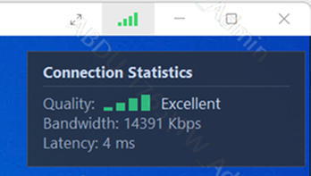 Desktop Client showing the signal-bars icon in the session window's title bar and the Connection Statistics panel Desktop Client showing the signal-bars icon in the session window's title bar and the Connection Statistics panel