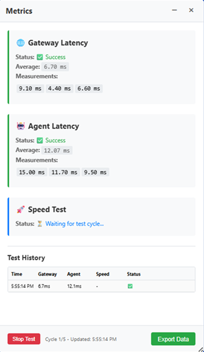 Metrics panel available from Miscellaneous in the connection toolbar panel