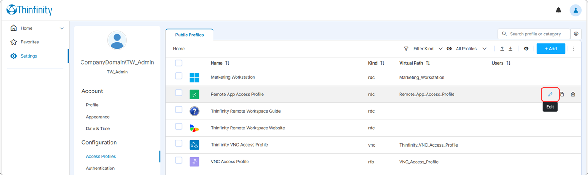Remote App Access Profile