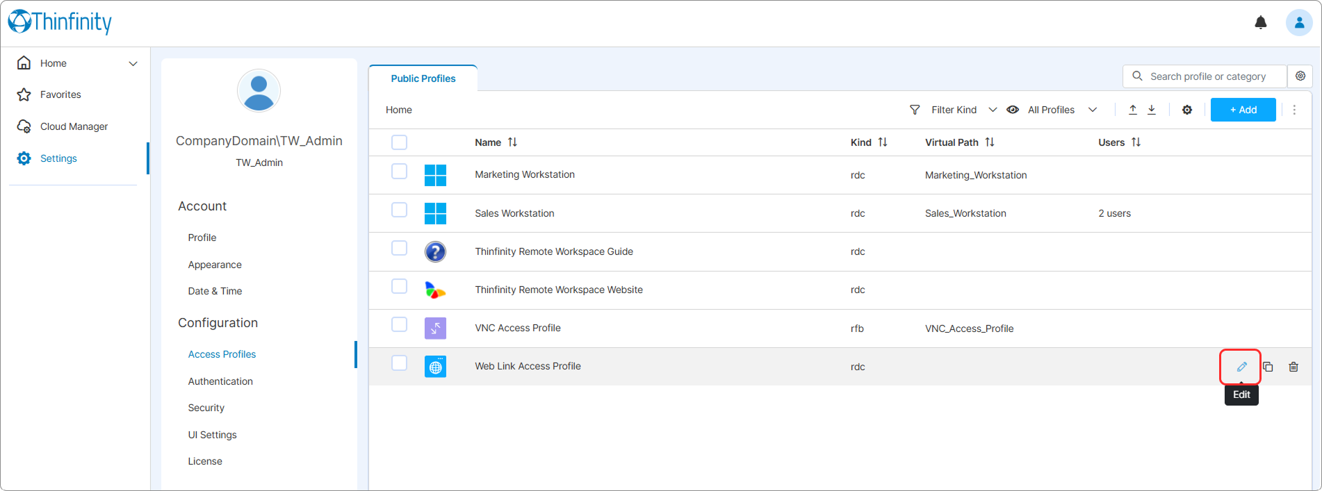 Web Link Access Profile