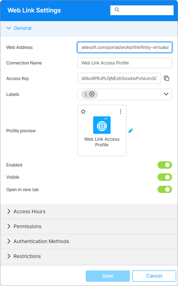 Web Link Settings