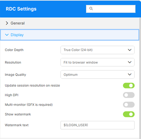 RDC Display Settings