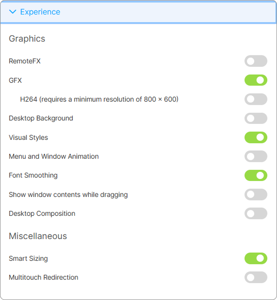 Rdc Experience Settings