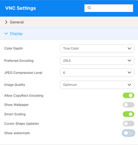 Vnc Display Settings Vnc Display Settings