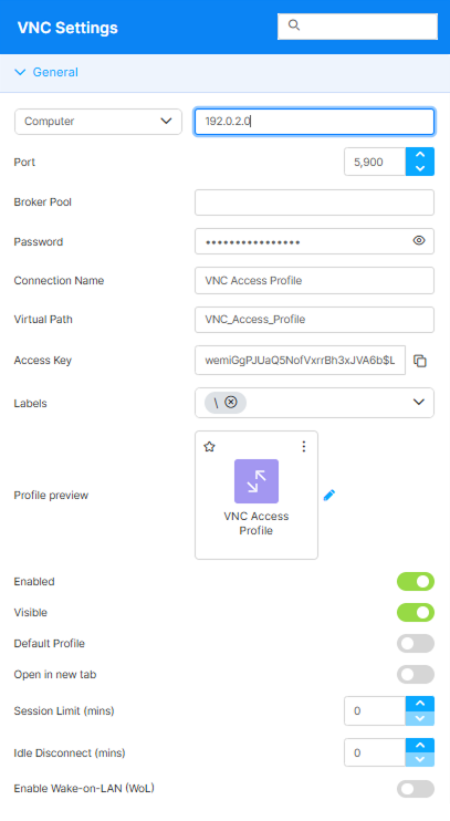 Vnc General Settings Vnc General Settings
