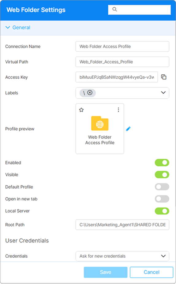Folder General Settings Folder General Settings