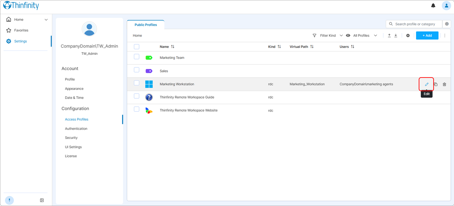 Edit Access Profile