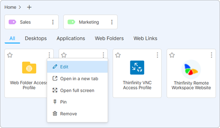 Home Page Profile Tile Menu