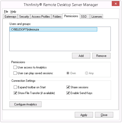 ThinRDP Server HTML5, Web-based RDP desktop remote control manager analytics tab