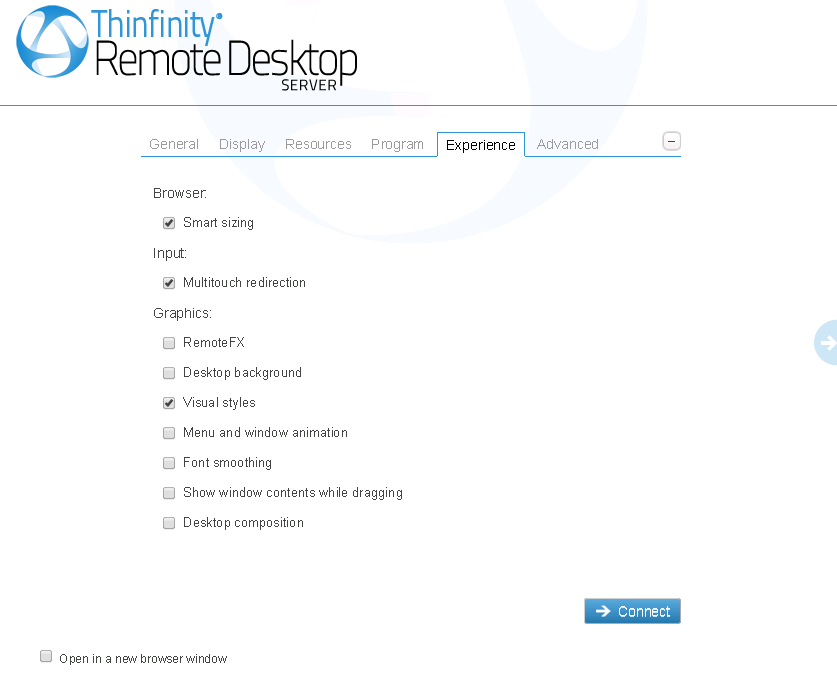 ThinRDP Server HTML5, Web-based RDP desktop remote access web experience settings