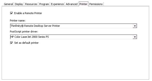 ThinRDP Server HTML5, Web-based RDP desktop remote control profiles editor printer tab
