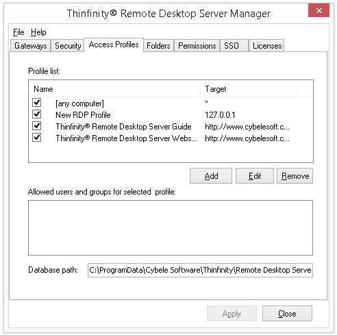 ThinRDP Server HTML5, Web-based RDP desktop remote control manager access profiles