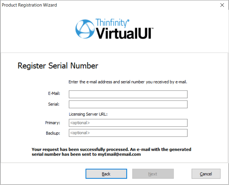 How to Install VirtualUI - Step 11 - Enter serial number