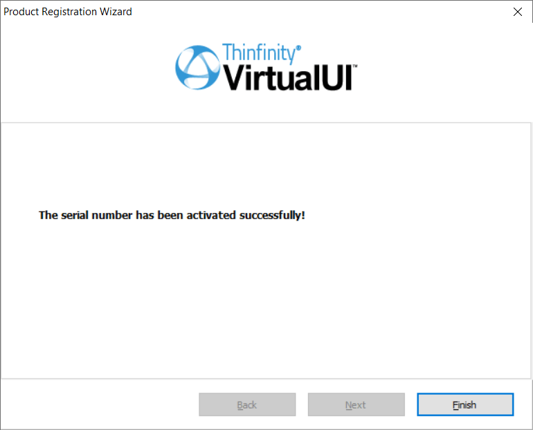 How to Install VirtualUI - Step 12 - Activation complete