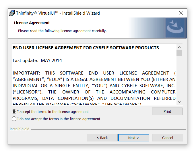 How to Install Thinfinity VirtualUI - Step 2 - License Agreement