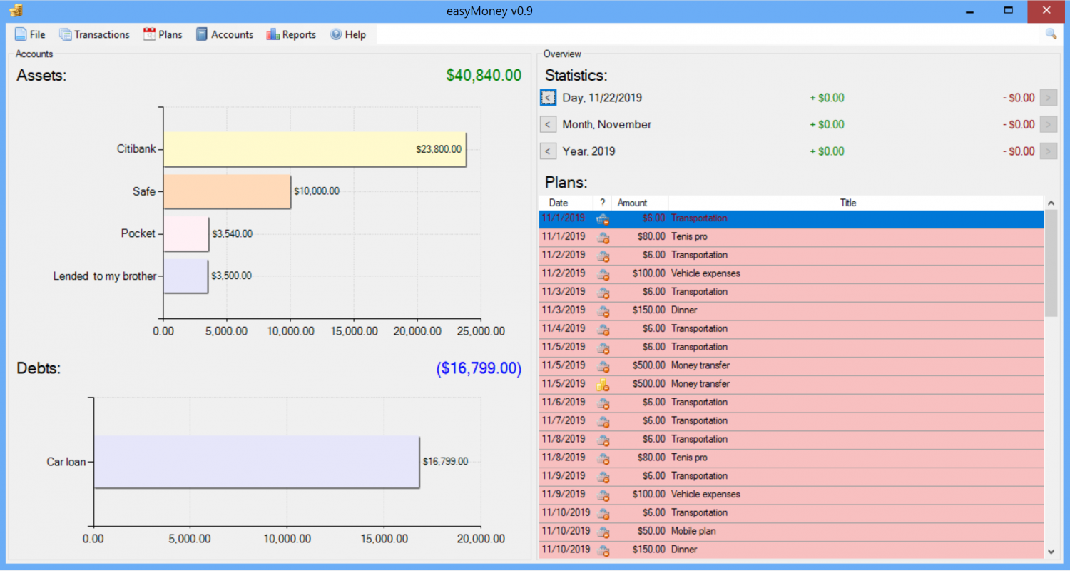 Easy Money Manager live demo (.NET)
