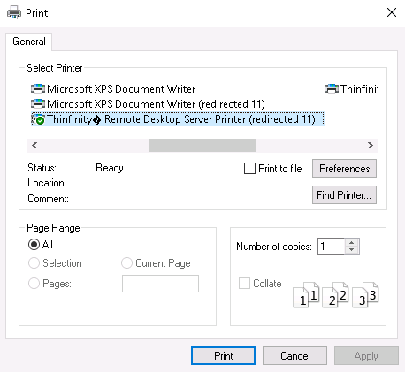 Thinfinity Remote Printer Agent - select the printer