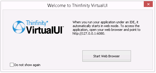 Welcome message Thinfinity VirtualUI, screenshot example