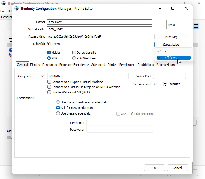 Customize the RDP access profiles with labels, step 06