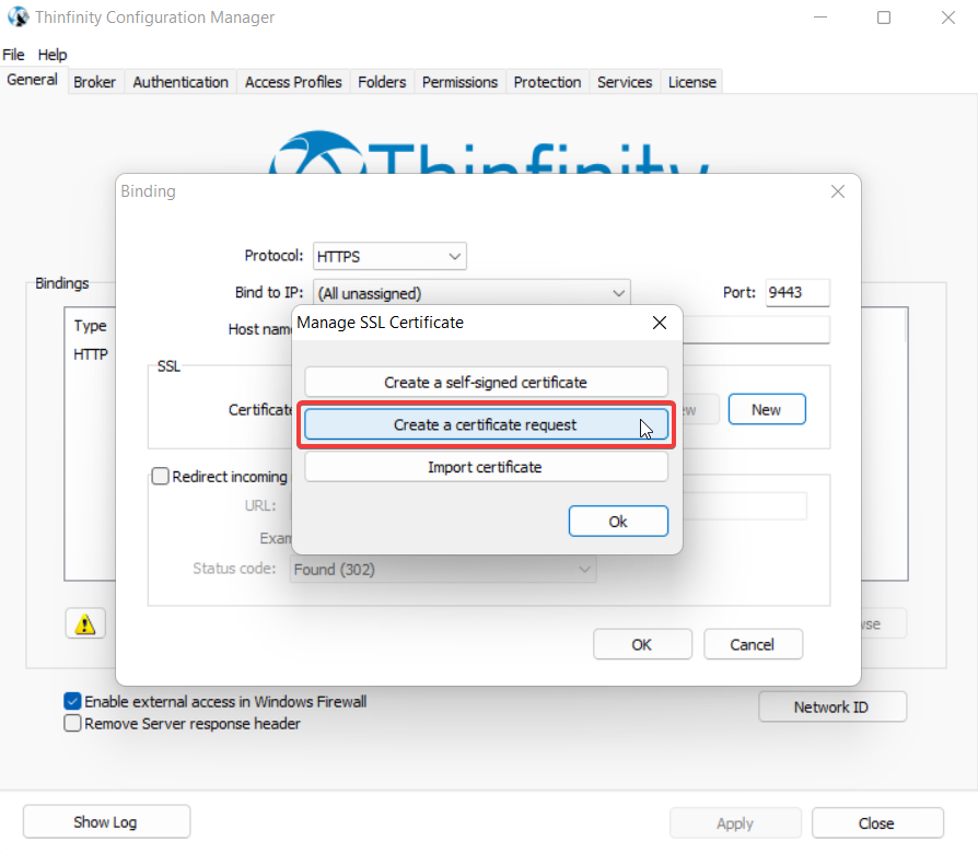 Create a certificate request and add it in Thinfinity Remote Workspace, step 03